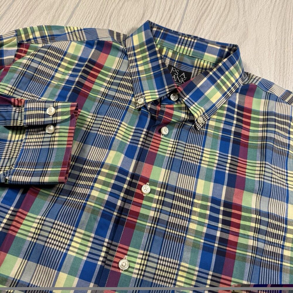 Jos A Bank Executive Collection LS Button Down Shirt Men’s XL Plaid Tailored Fit